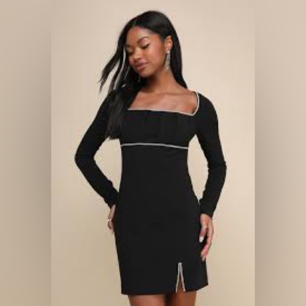 Lulu's Black Long Sleeve Dress with White Trim
